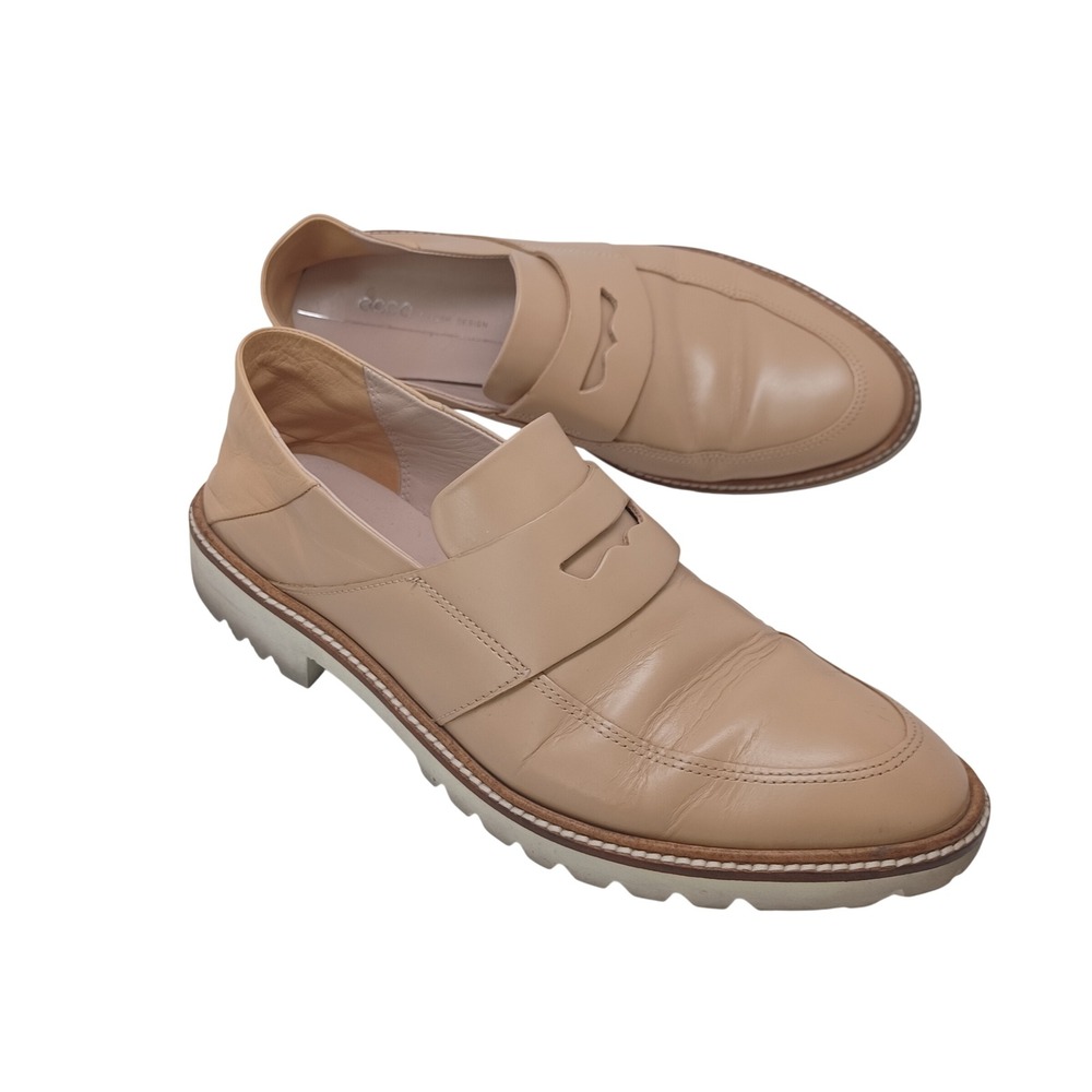 ECCO Sartorelle 25 Tailored Beige Leather Penny Loafers Shoes Womens 38 US 7-7.5
